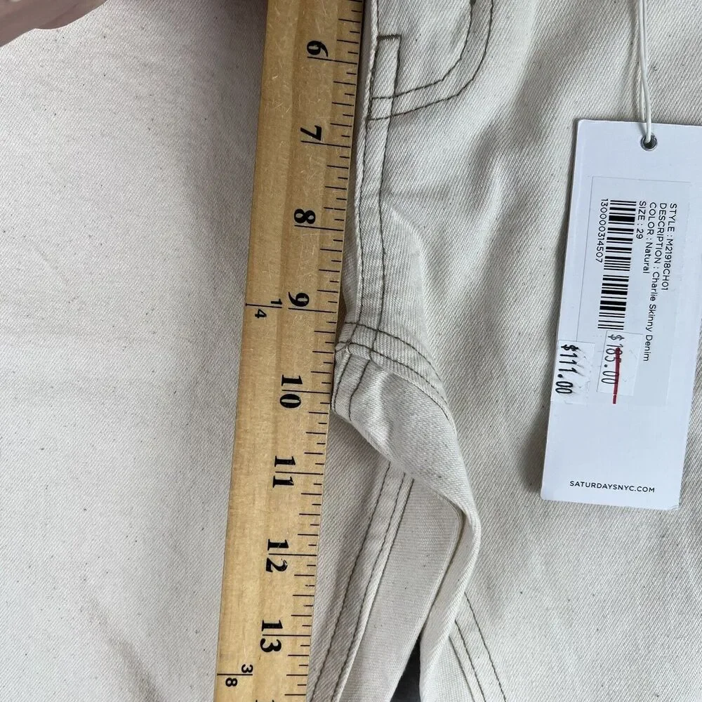 NWT Saturdays NYC Charlie Skinny Slim Natural Beige Mid Rise Denim Jeans 29x32‎